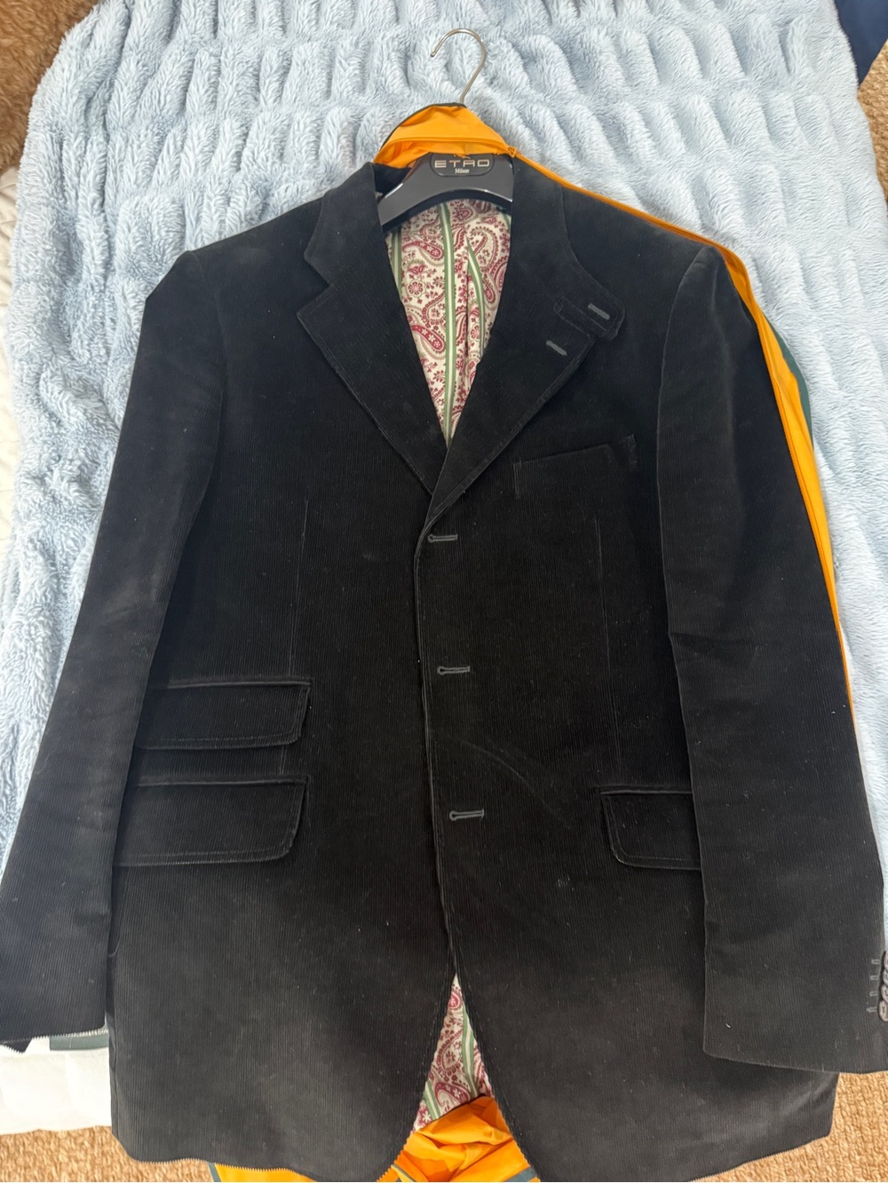 ETRO Milano Men’s 54 Black Corduroy Blazer Paisley Lined Made Italy Worn Once
